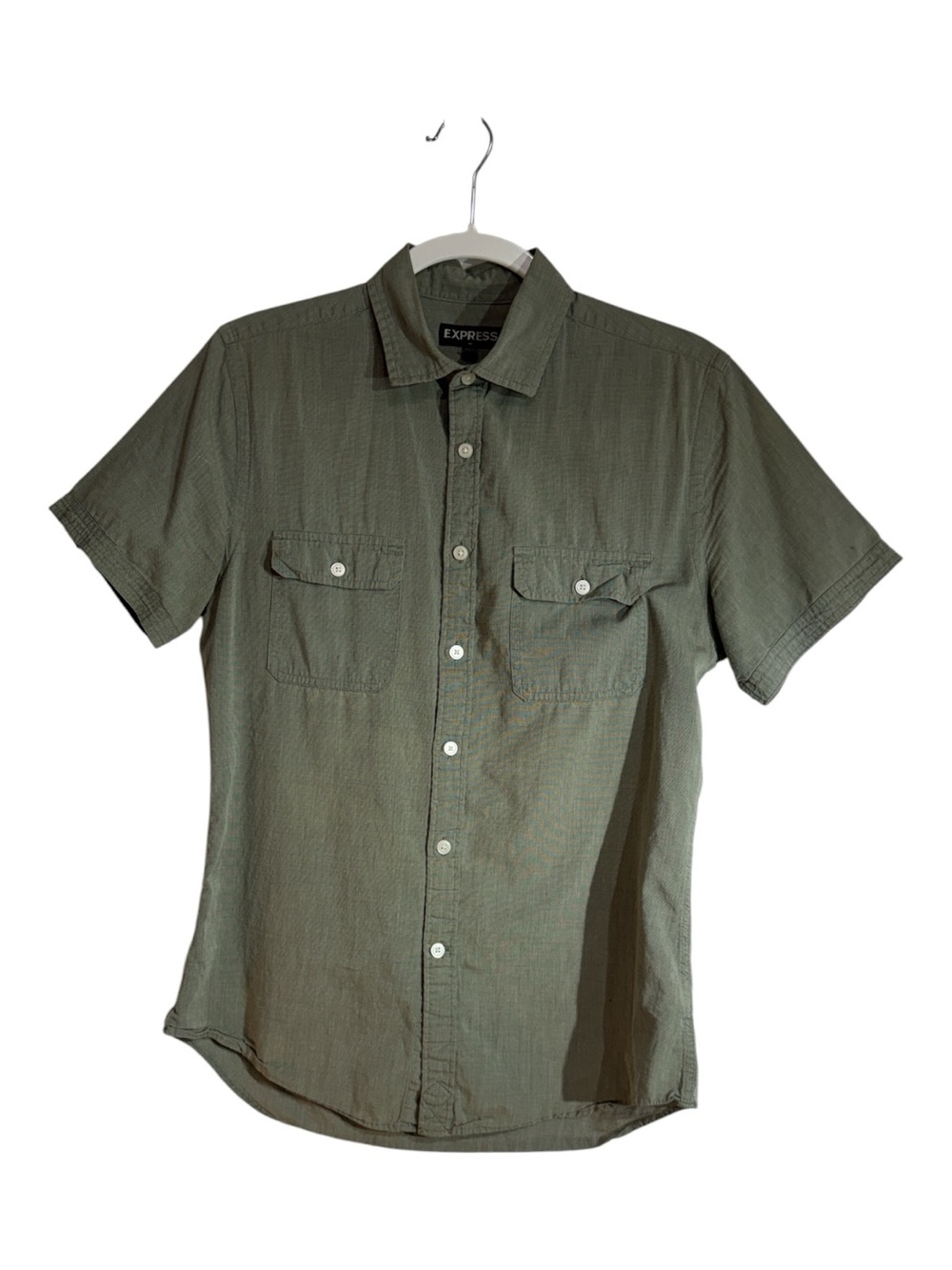 Express short Sleeve Button Down Curved Hem Chest Pockets Cotton - Size S